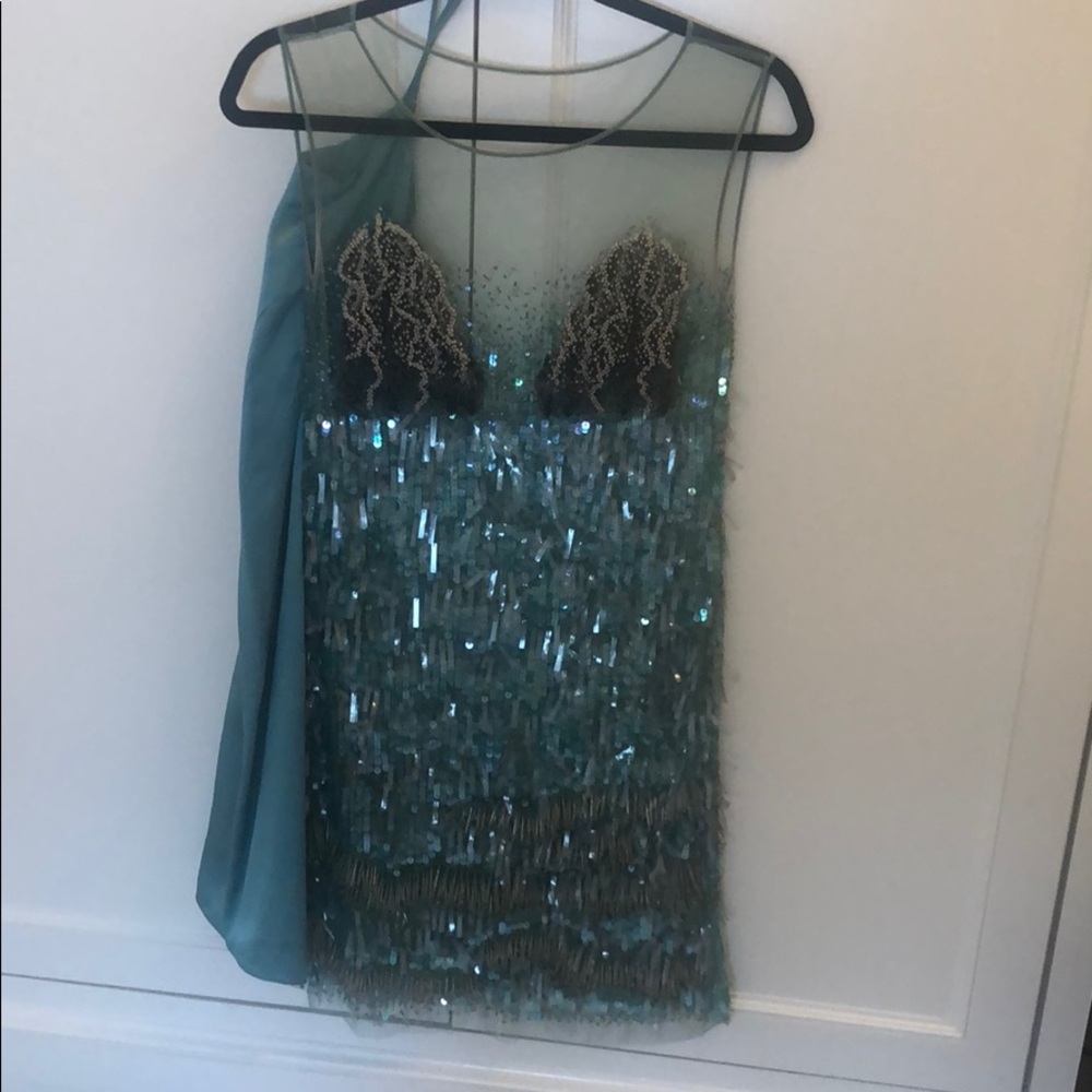 Alberta Ferretti Aqua 2013 sequin dress with slip
